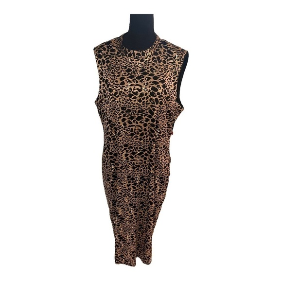 INC International Concepts Mock Neck Sequin Lace Dress Black Gold - Picture 1 of 11